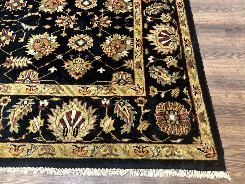 Indo Persian Mahal Rug 8x10, Black and Gold, Wool Hand Knotted Oriental Carpet by Jewel Rugs