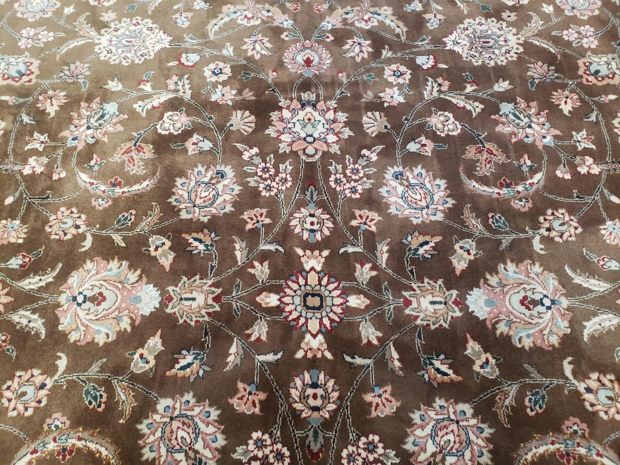 Vintage Pak-Persian Area Rug 9x12, Wool Hand-Knotted Spice Brown & Ivory Traditional Fine Oriental Carpet, Pakistani Carpet, 9 x 12 Fine Rug by Jewel Rugs