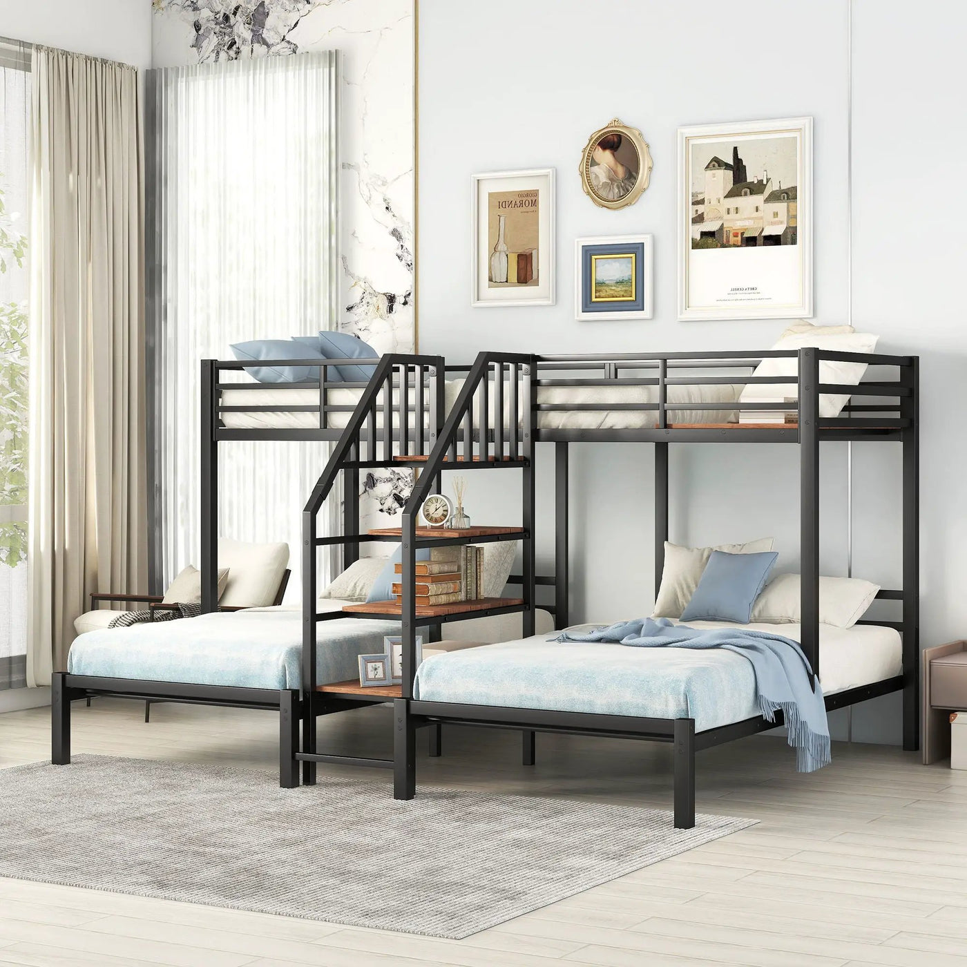 Metal Bunk Bed With Storage Shelves Staircase by Unique Piece Furniture