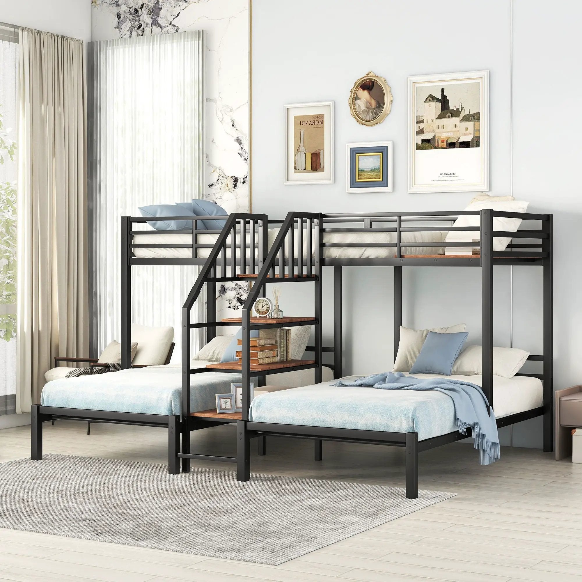 Metal Bunk Bed With Storage Shelves Staircase by Unique Piece Furniture