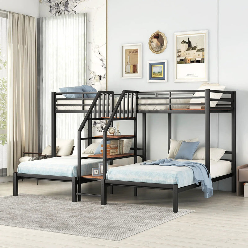 Metal Bunk Bed With Storage Shelves Staircase by Unique Piece Furniture