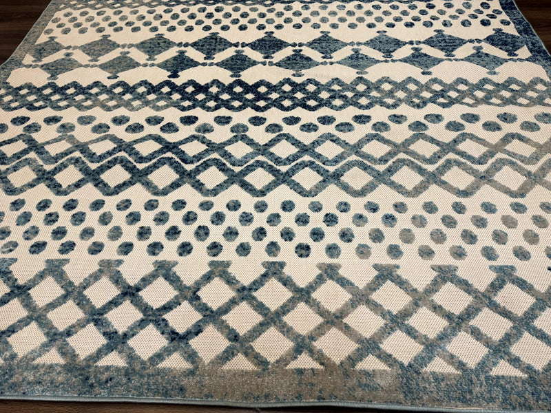 Modern Rug 8x10, Abstract Rug, Oat and Blue, Raised Pattern, Modway Rug Collection by Jewel Rugs