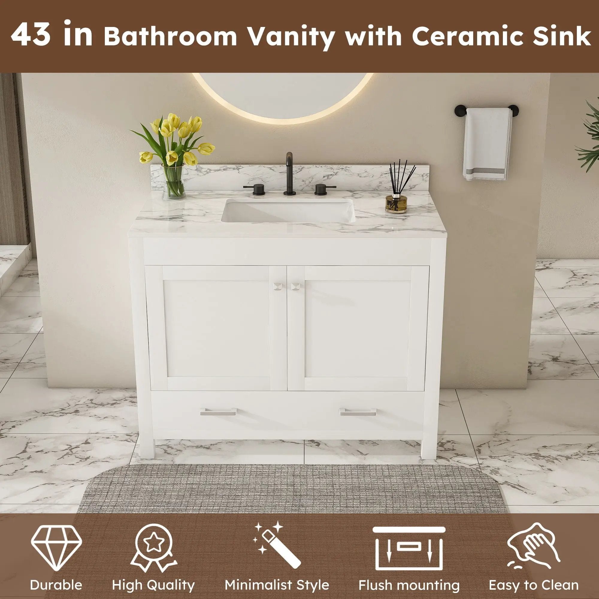 43" Bathroom Vanity Multi Functional Cabinet - White by Unique Piece Furniture