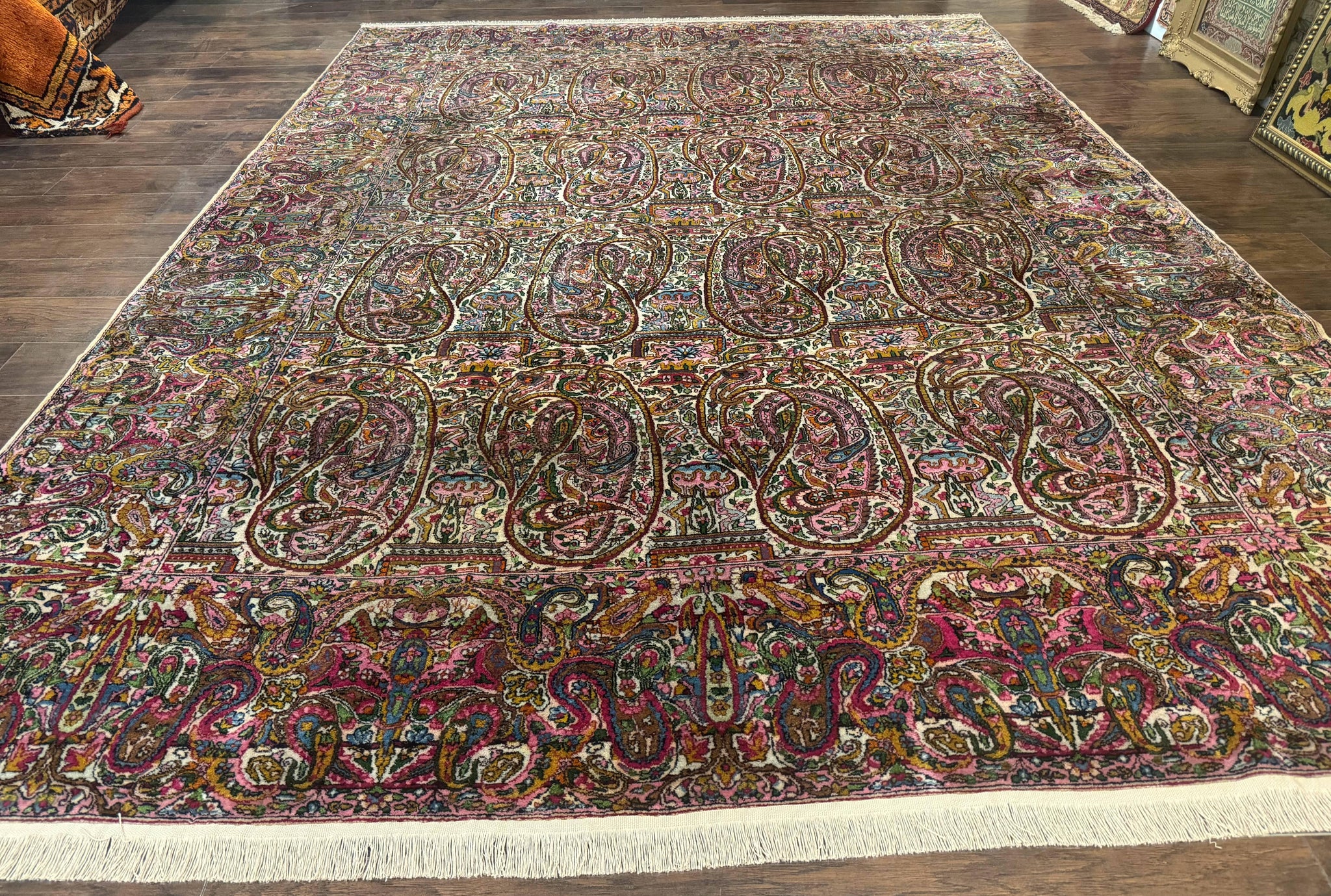 Rare Antique Persian Kerman Lavar Rug 9x12, Boteh Paisley Design by Jewel Rugs