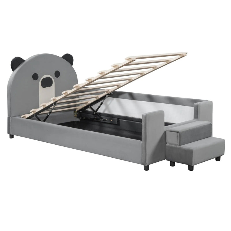 Upholstered Daybed With Bear Shaped Headboard, Hydraulic System And Breathable Fence by Unique Piece Furniture