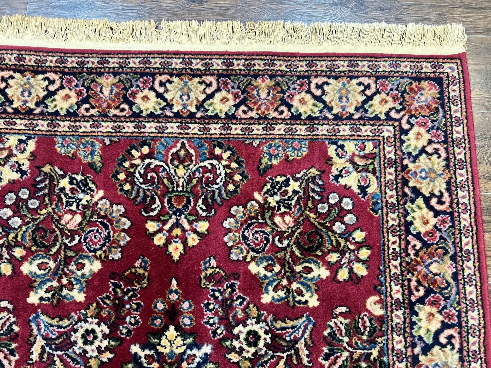 Karastan Rug 4.6 x 6 Lanamar Sarouk #5528, Red Wool Karastan Oriental Carpet, Discontinued, Antique, Wool Pile by Jewel Rugs