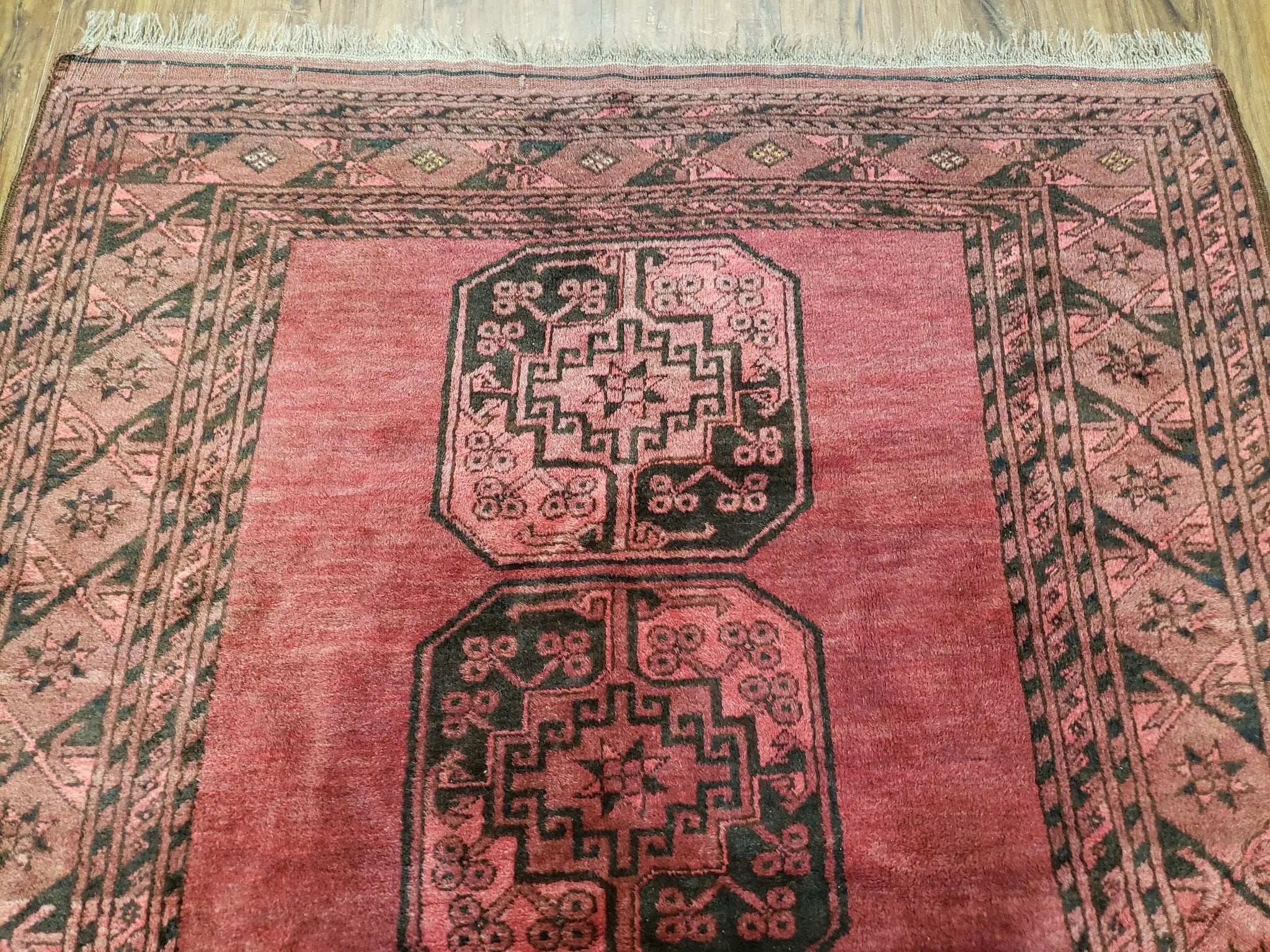Antique Bukhara Area Rug, Vintage Afghan Bokhara Bashir Rug, 4x6 Hand-Knotted Oriental Carpet, Red & Black Wool Rug, 4' x 5'9 by Jewel Rugs