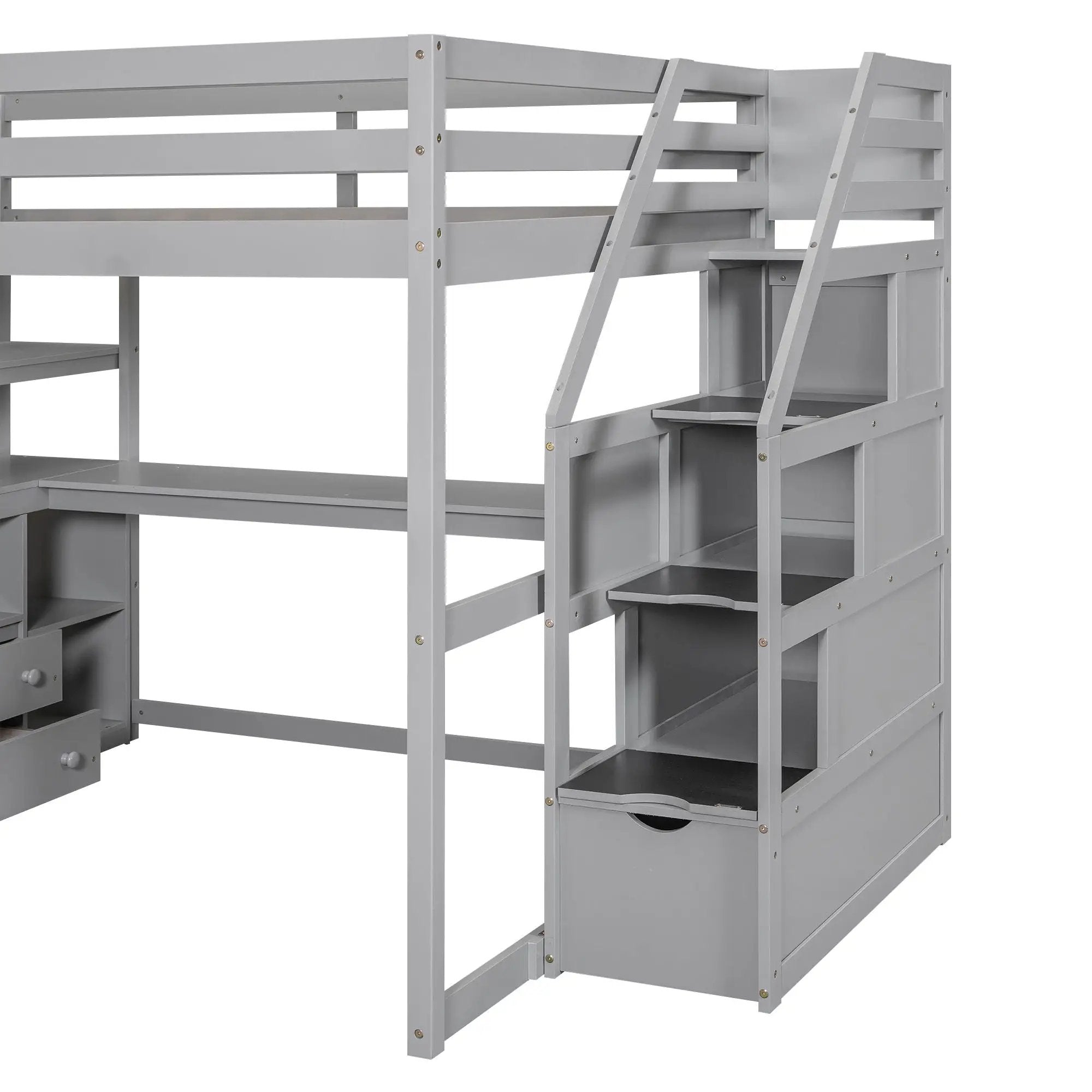 Loft Bed With Desk, Shelves, 2 Drawers, Storage Staircase by HouseOfZazla
