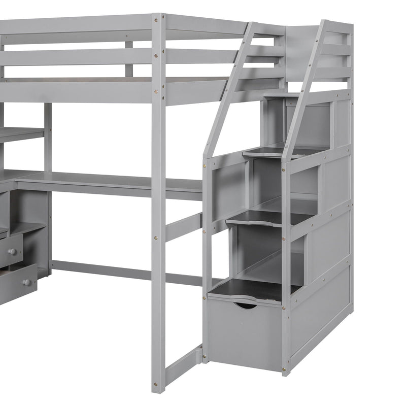 Loft Bed With Desk, Shelves, 2 Drawers, Storage Staircase by HouseOfZazla