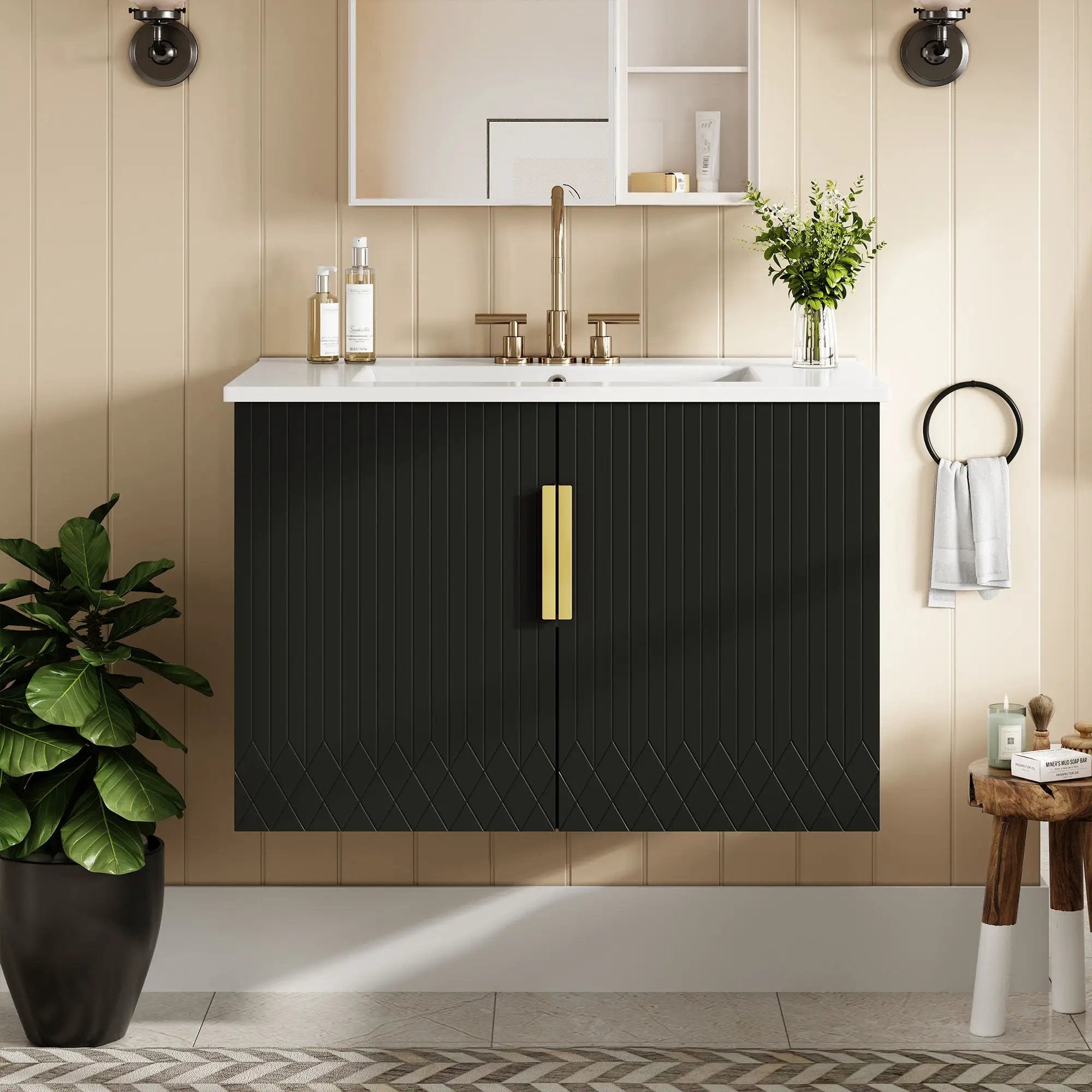 Bathroom Vanity With Sink, Rectangular Storage Cabinet With 2 Soft Closing Doors by Unique Piece Furniture