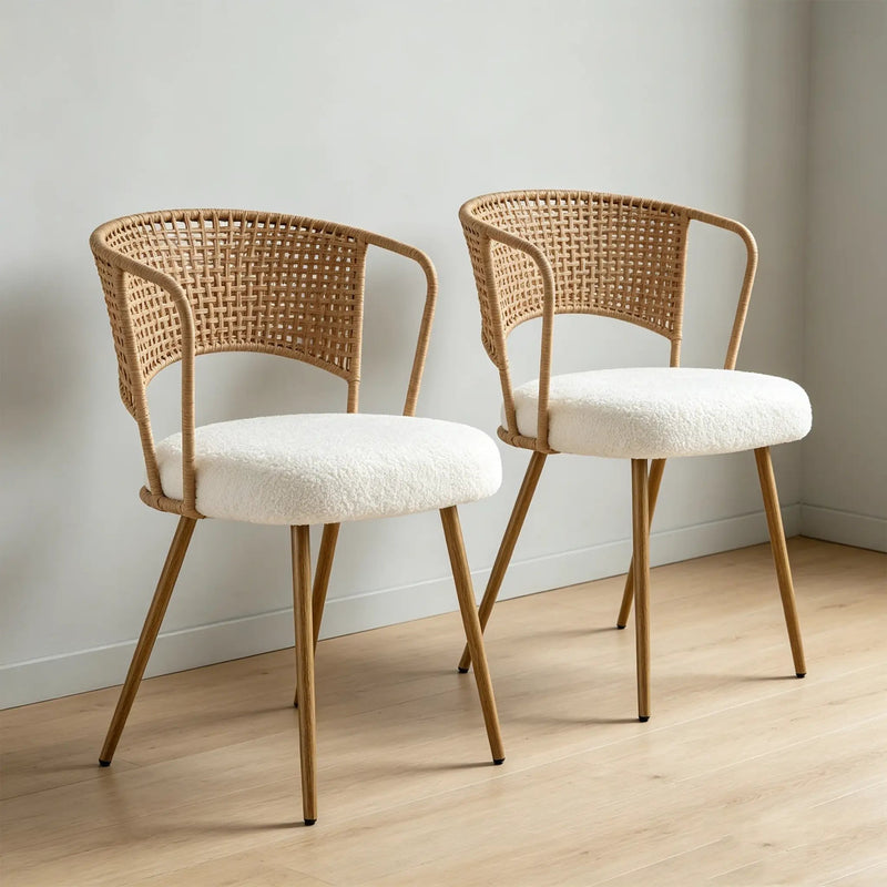 Wicker Dining Chairs - 2-Piece Set - Farmhouse Style