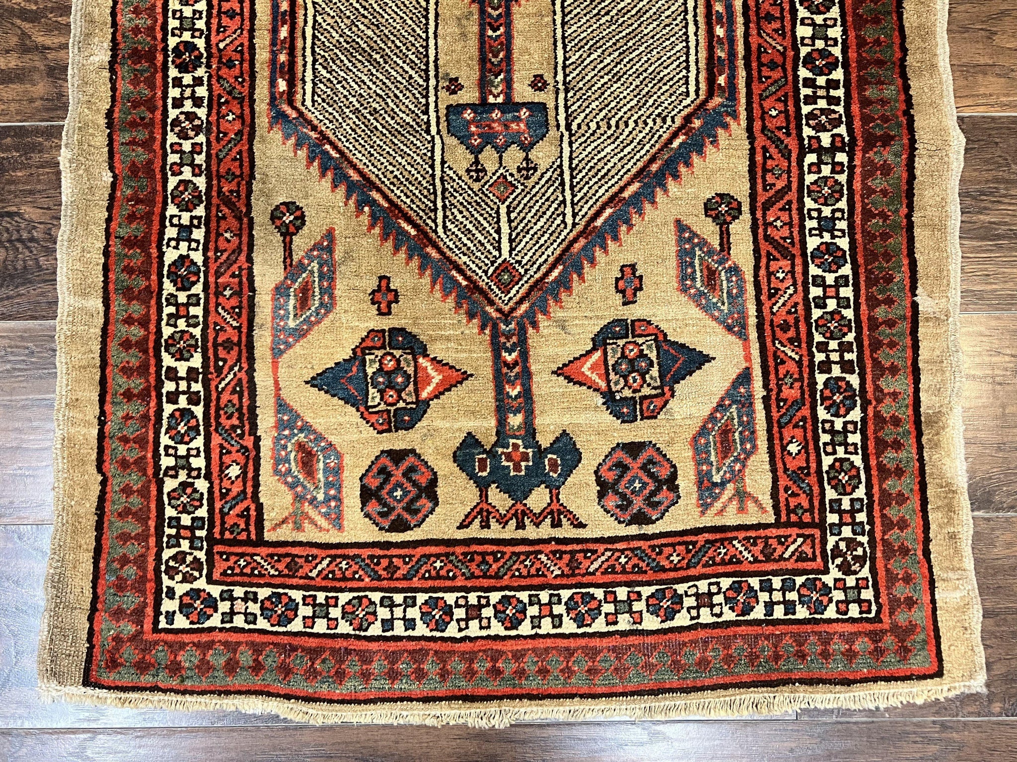 Antique Persian Runner 3 x 7, Camel Hair Runner 3x7 ft, Handmade Hallway Rug, Geometric Design, Tribal Rug, Persian Sarab Rug 3x7 by Jewel Rugs