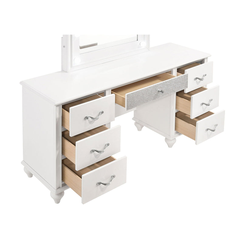 Charlotte - 7 Drawer Vanity Desk With LED Mirror - White by HouseOfZazla