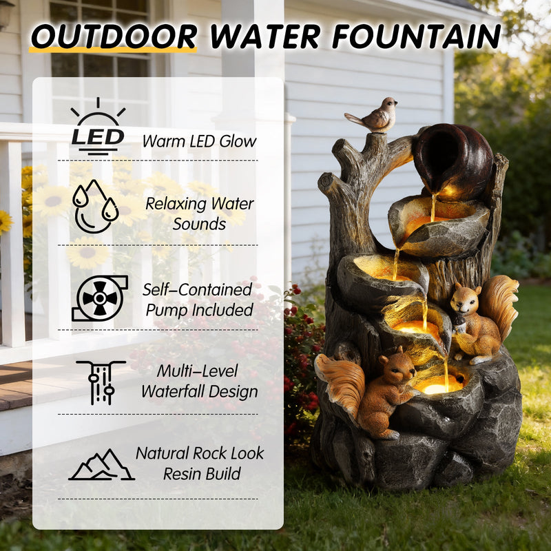 Resin Squirrel Tree Stump Outdoor Fountain 30 Inch LED, photo 6 of 9