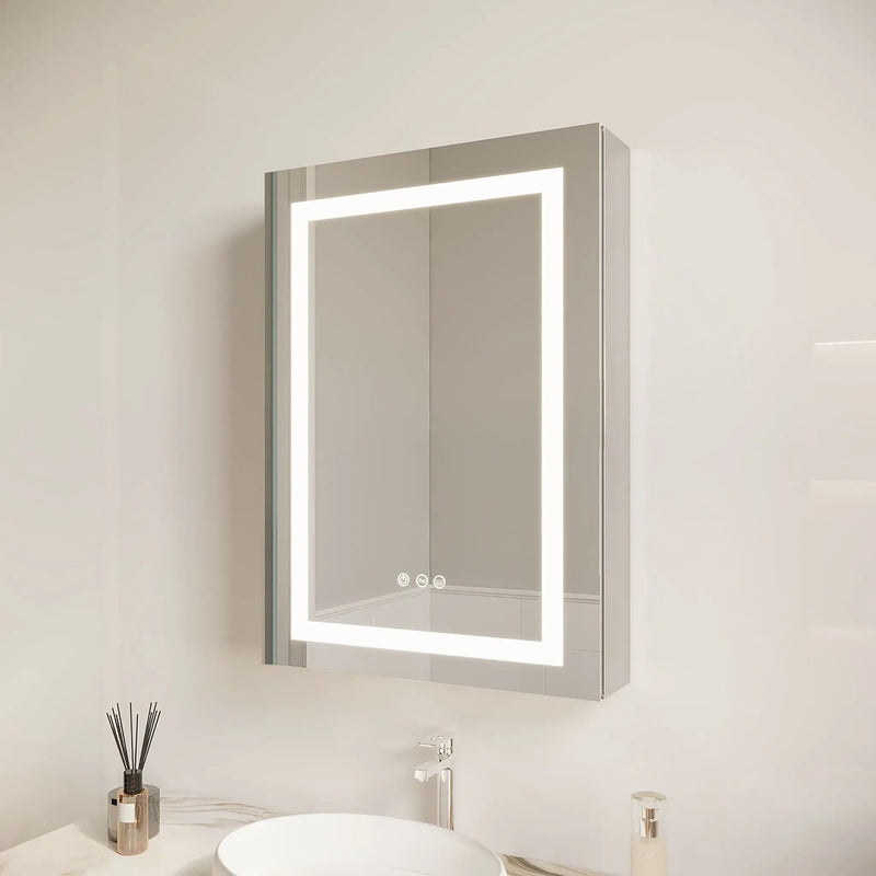 Bathroom Medicine Cabinet With LED Mirror, Anti-Fog, Waterproof, 3000K~6000K Single Door Lighted Bathroom Cabinet With Touch Swich by Unique Piece Furniture