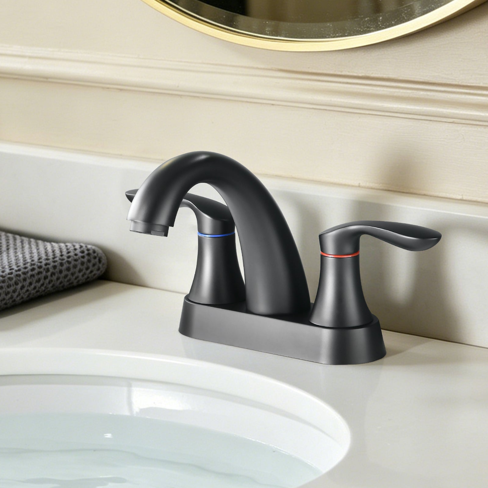 Two Handle 4 Inch Centerset Bathroom Sink Faucet with Pop-Up Drain, Matte by HouseOfZazla