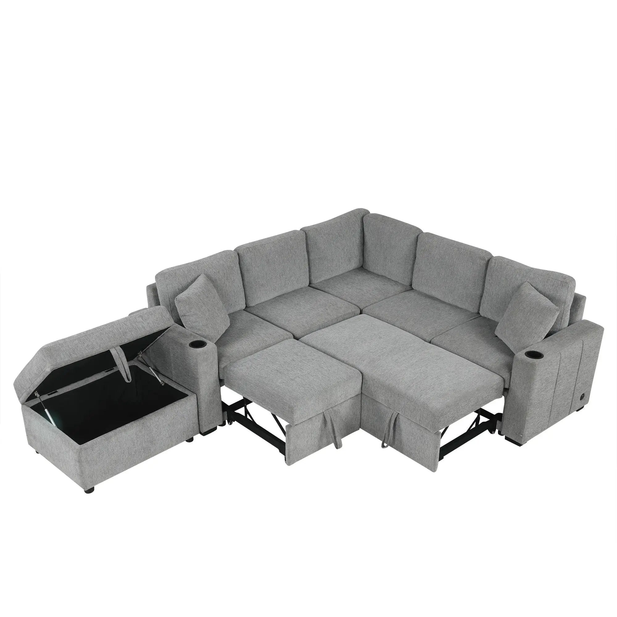 Sectional Sofa Convertible Pull-Out Sofa Bed With A Movable Storage Ottoman For Living Room by HouseOfZazla