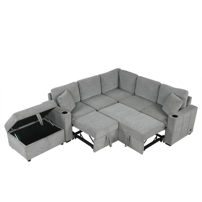 Sectional Sofa Convertible Pull-Out Sofa Bed With A Movable Storage Ottoman For Living Room by HouseOfZazla
