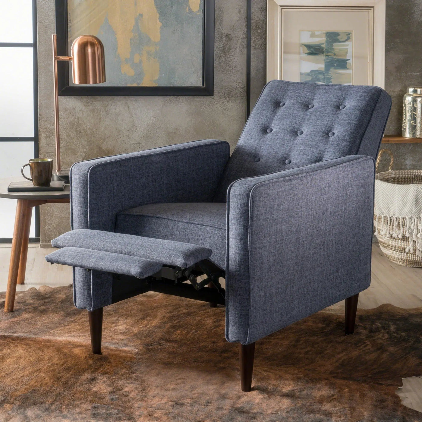 Mid-Century Modern Recliner With Button Tufted Waffle Stitch by Unique Piece Furniture