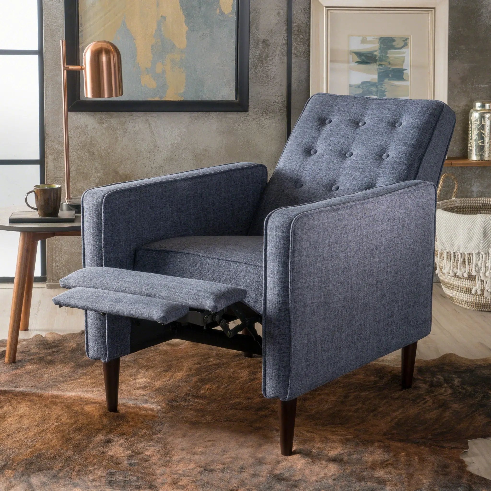 Mid-Century Modern Recliner With Button Tufted Waffle Stitch by Unique Piece Furniture