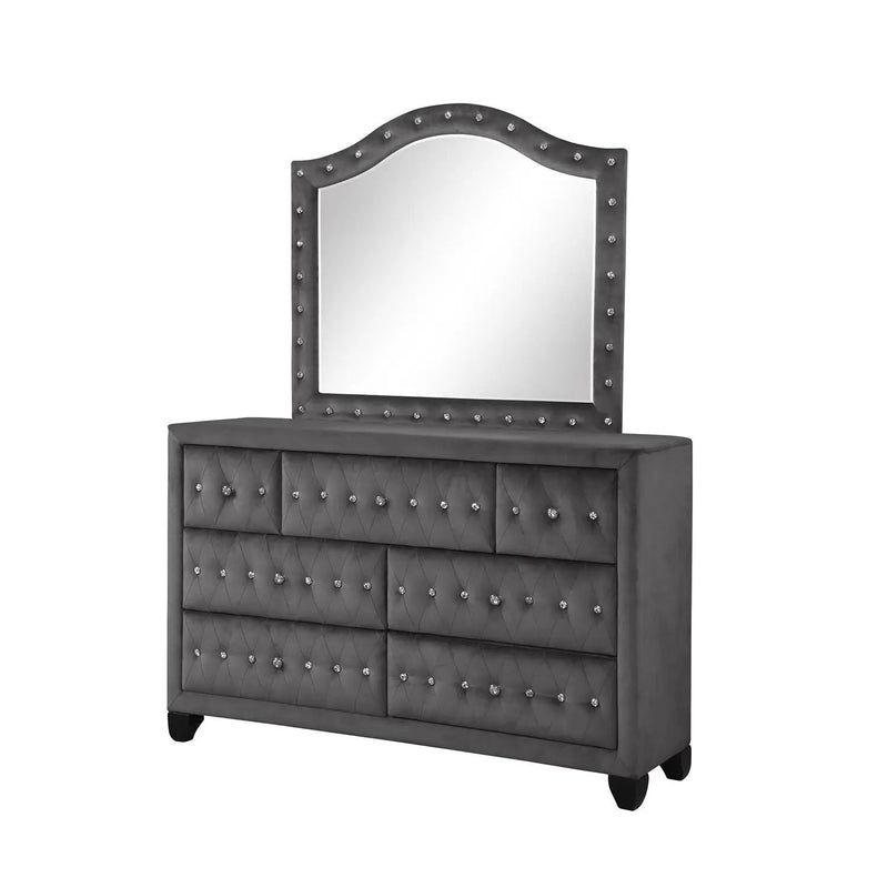 Sophia - Tufted Mirror - Gray by HouseOfZazla