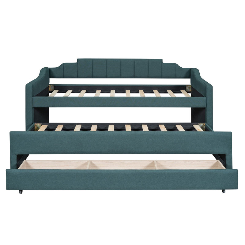 Upholstered Simple Design Daybed With Trundle And 3 Drawers