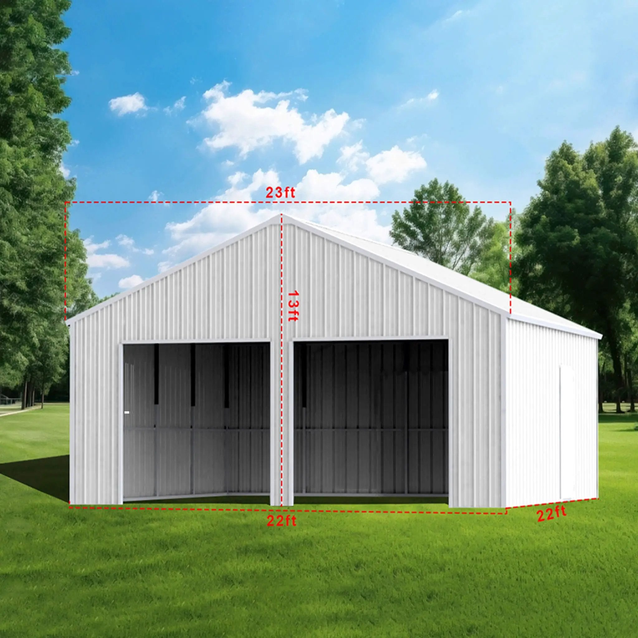 [22X23FT] Alora Heavy-Duty Double Garage Steel Barn Storage Shed (SAK94567) by SAKSBY WHOLESALE