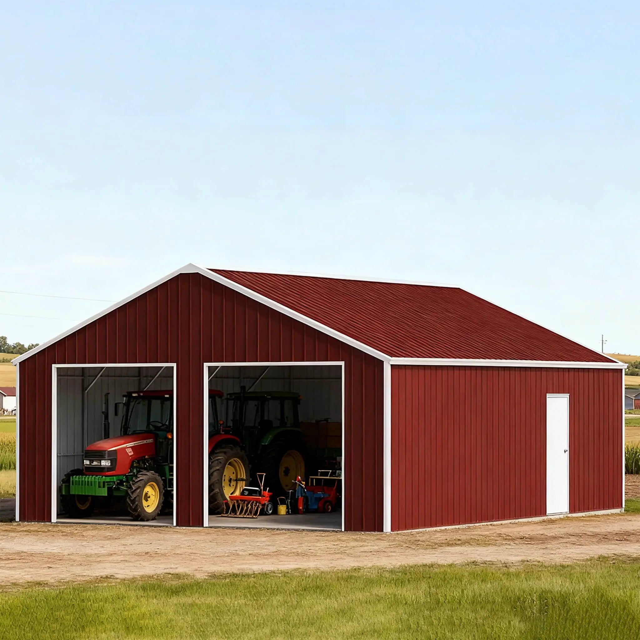 [22X23FT] Alora Heavy-Duty Red-Brown Double Garage Steel Barn Storage Shed (SAK83456) by SAKSBY WHOLESALE