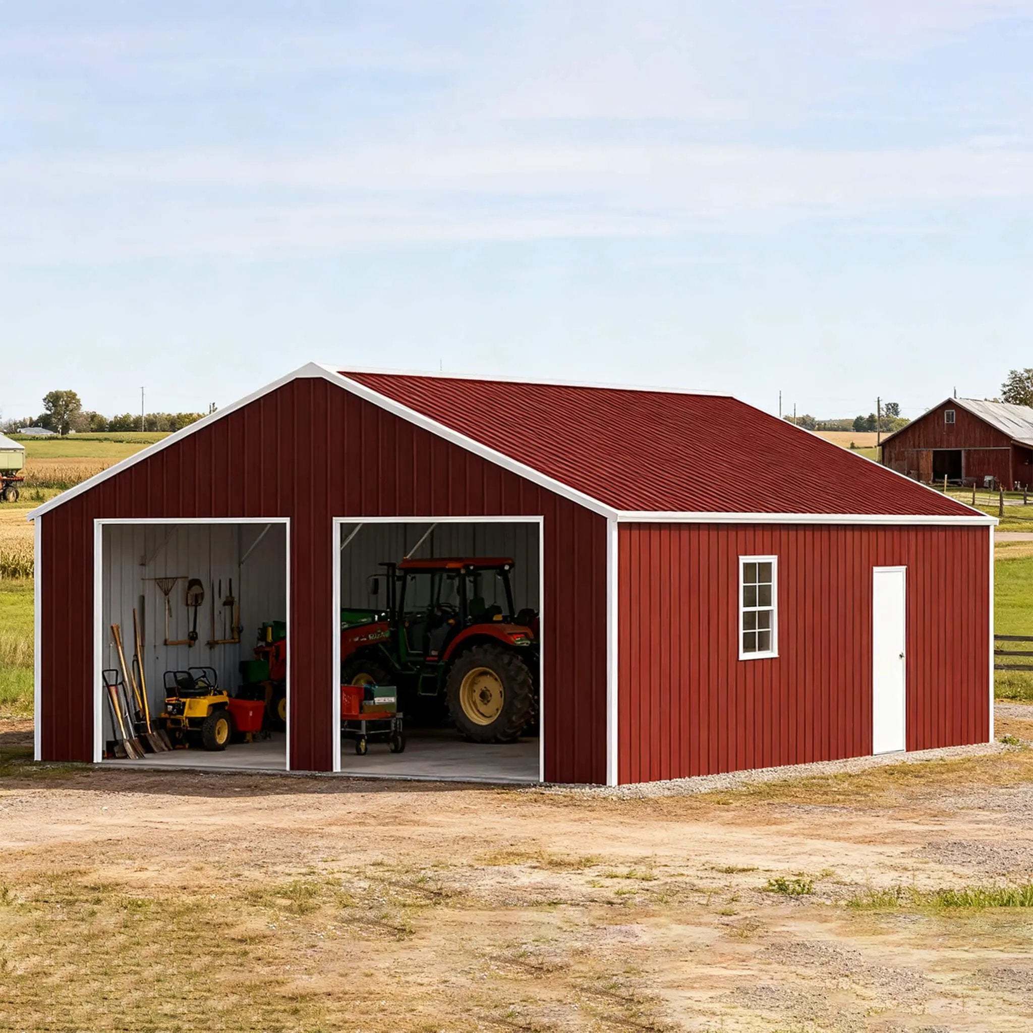 [22X23FT] Alora Heavy-Duty Red-Brown Double Garage Steel Barn Storage Shed (SAK83456) by SAKSBY WHOLESALE