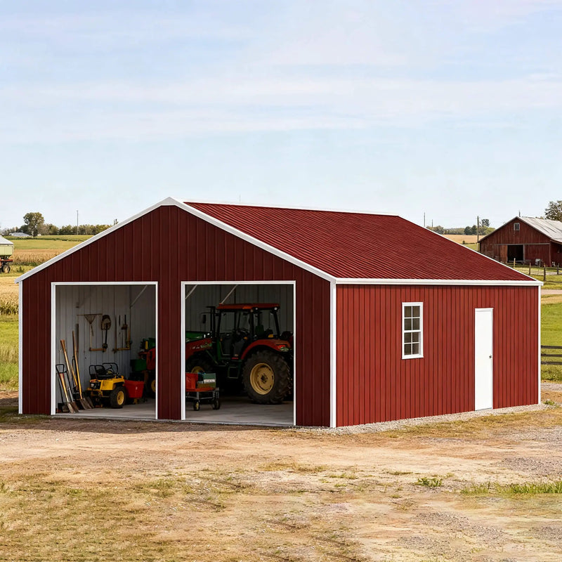 [22X23FT] Alora Heavy-Duty Red-Brown Double Garage Steel Barn Storage Shed (SAK83456) by SAKSBY WHOLESALE