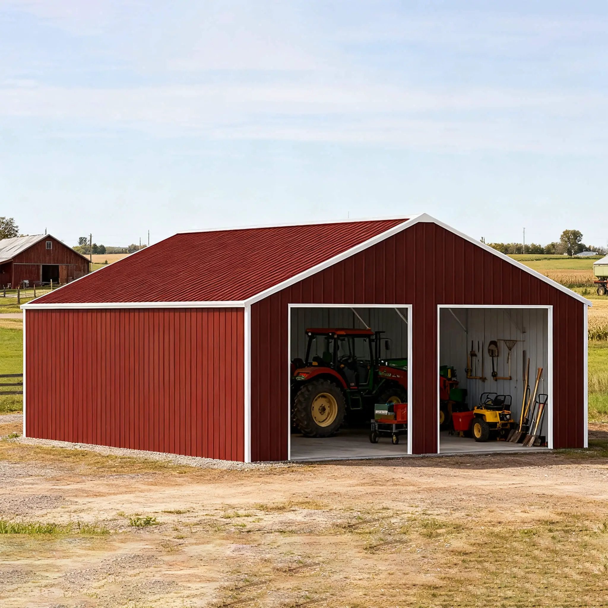 [22X23FT] Alora Heavy-Duty Red-Brown Double Garage Steel Barn Storage Shed (SAK83456) by SAKSBY WHOLESALE