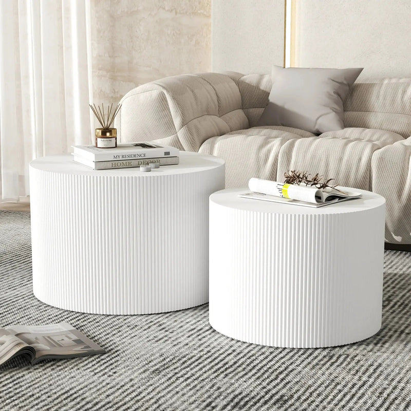 23.6" Vertical Grain Round Wooden Coffee Tables, Modern Nesting Coffee Table Set of 2, Indoor Side Table for Small Spaces Living Room, Bedroom, Balcony, Office by House Of Avana