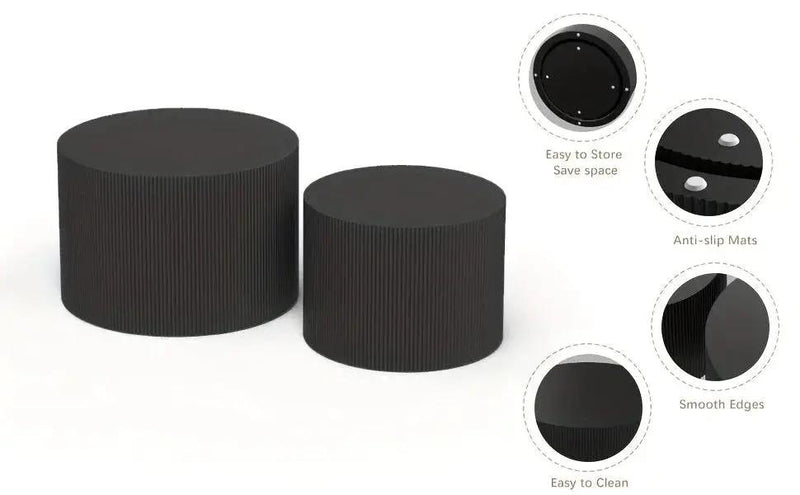 23.6" Vertical Grain Round Wooden Coffee Tables, Modern Nesting Coffee Table Set of 2, Indoor Side Table for Small Spaces Living Room, Bedroom, Balcony, Office by House Of Avana