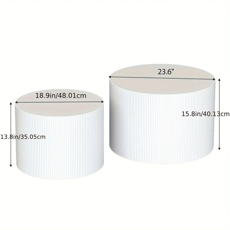 23.6" Vertical Grain Round Wooden Coffee Tables, Modern Nesting Coffee Table Set of 2, Indoor Side Table for Small Spaces Living Room, Bedroom, Balcony, Office by House Of Avana