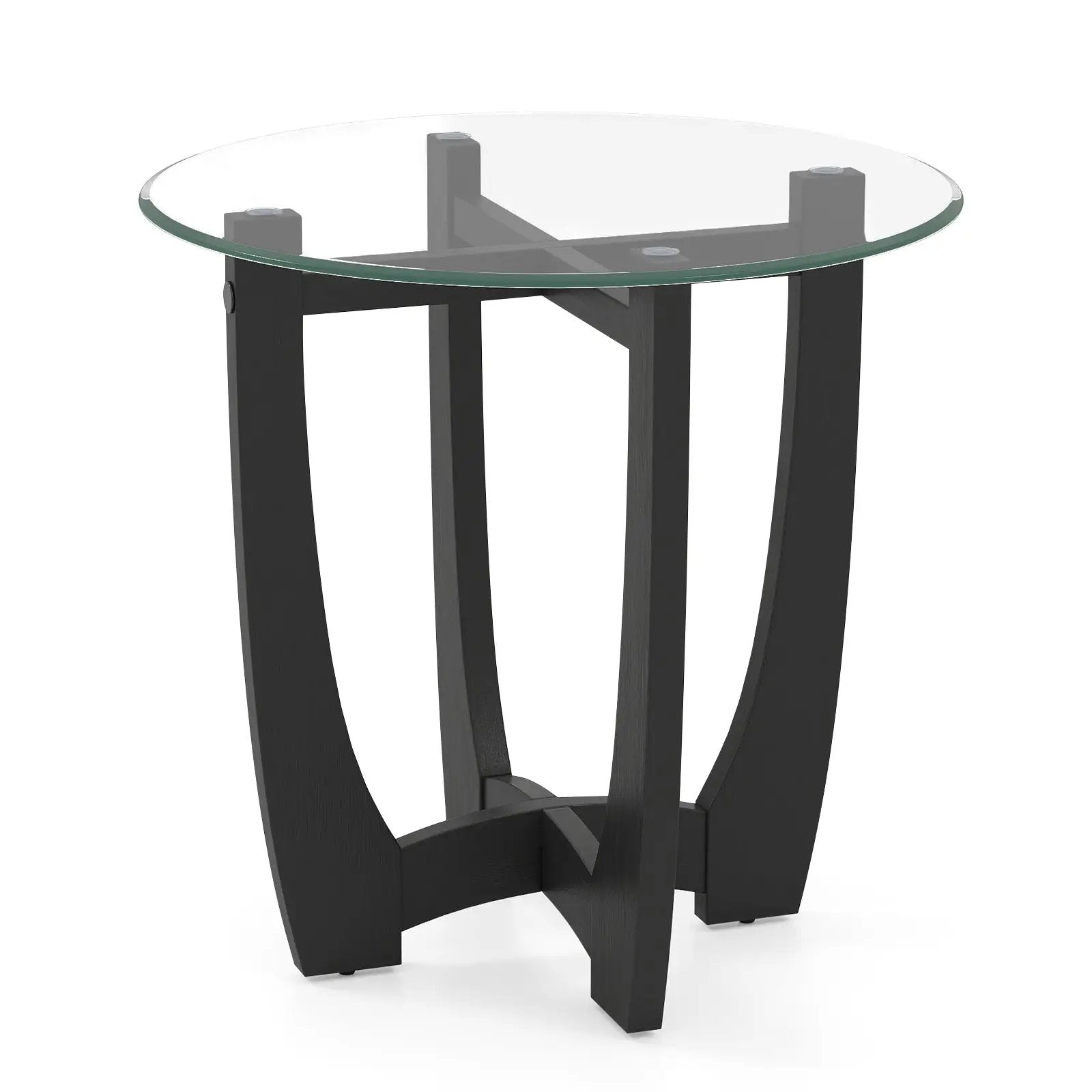 23.5 Inch Round End Side Table with Tempered Glass Tabletop-Black by DirectDeals