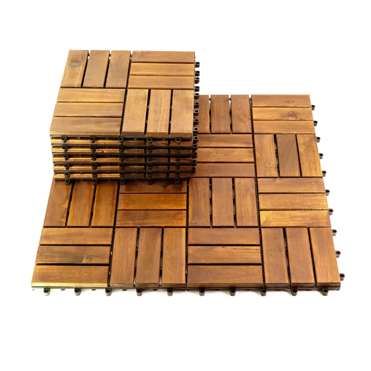 12 in. x 12 in. Acacia 12 Slats Checker Deck Tiles - 30 Pieces by HouseOfZazla