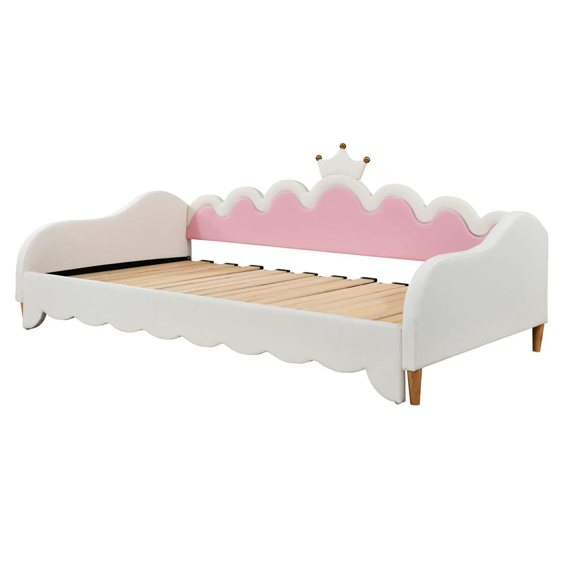 Extending Daybed With LED Lights, Modern Upholstered Princess Daybed With Crown Headboard by Unique Piece Furniture
