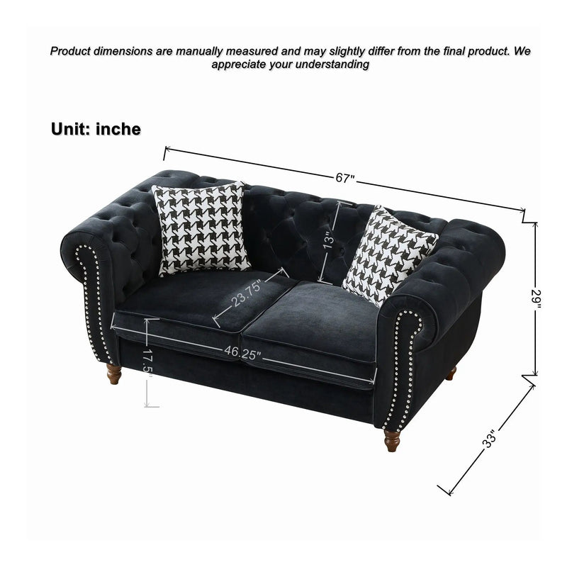 Chesterfield Upholstery Fabric Loveseat With Roll Armrest And Nailhead by HouseOfZazla