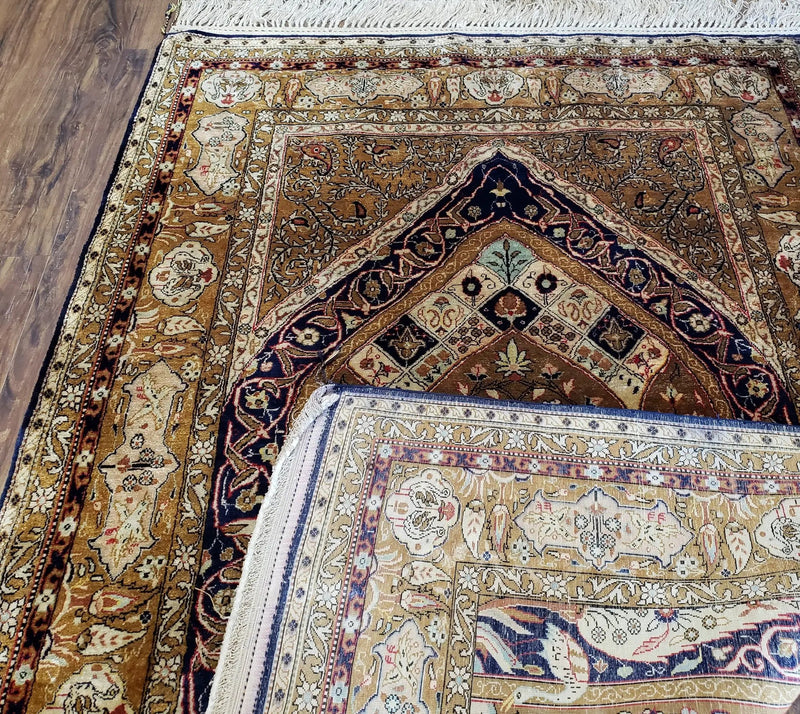 Semi Antique Persian Qum Silk Prayer Rug, Silk, Hand-Knotted, 3'6" x 5' by Jewel Rugs