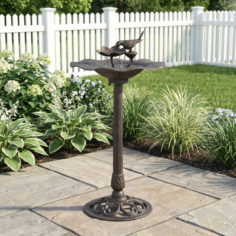 Lancaster Outdoor Aluminum and Iron Top Bird Bath with Iron Base, Bronze by HouseOfZazla