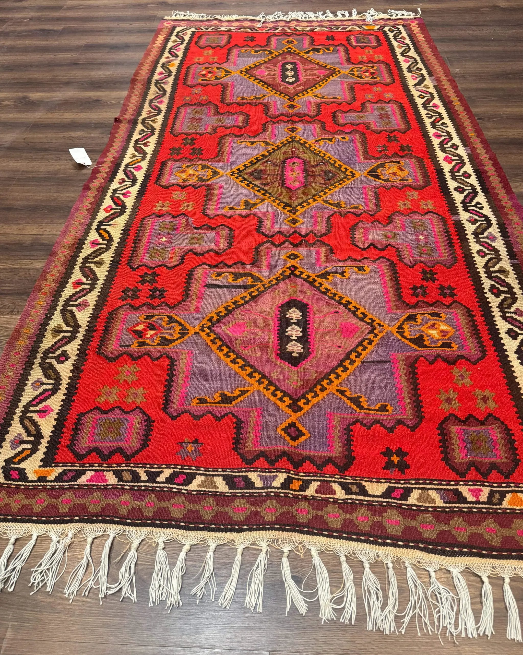 Persian Kurdish Zarand Kilim Rug 5x9, Red, Geometric Medallions, Wide Runner by Jewel Rugs