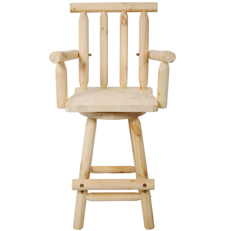 Rustic Bar Stool, Fir Wood Construction, Wide Armrest