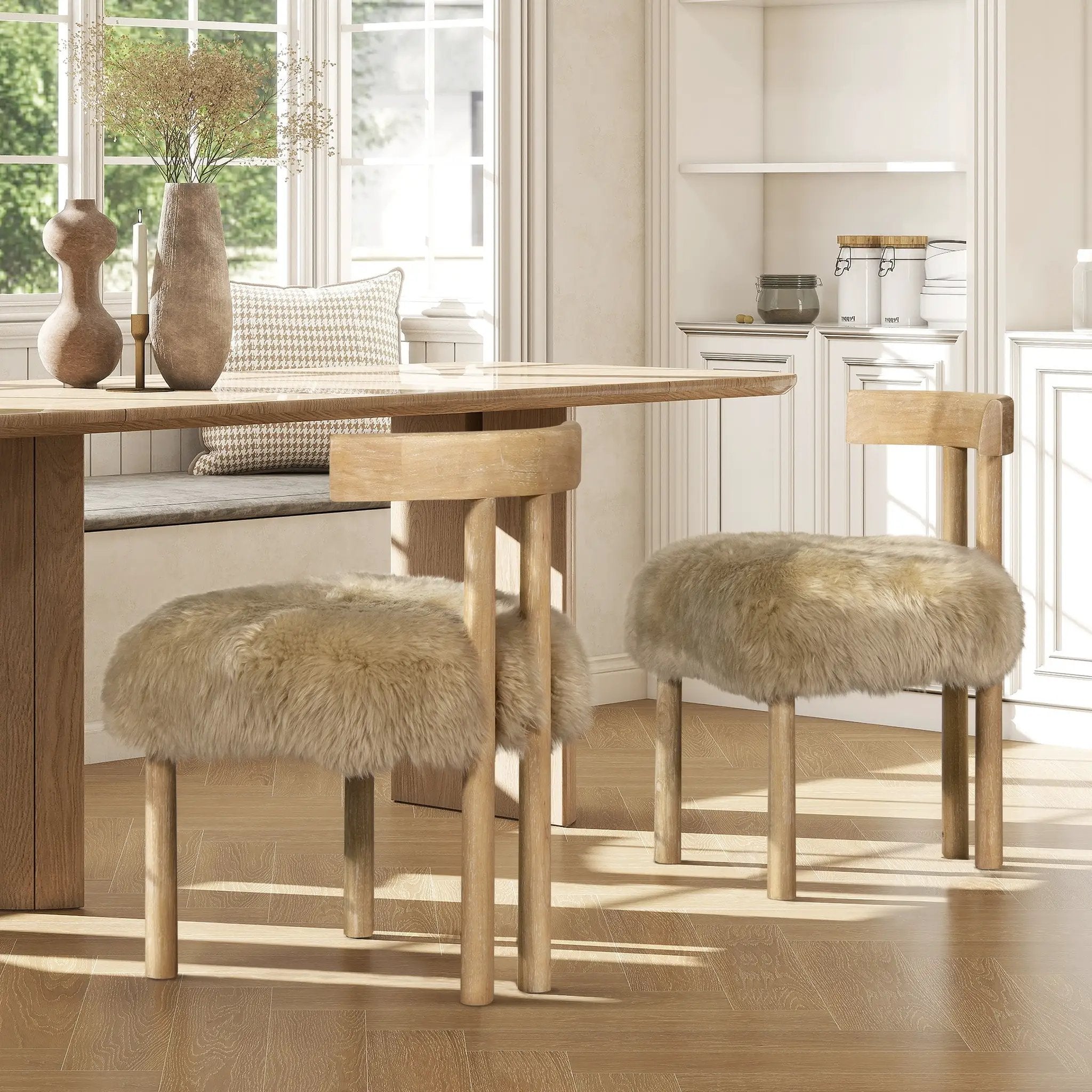 Arden 19.5" Genuine Sheepskin Fur Split Back Dining Chair by HouseOfZazla