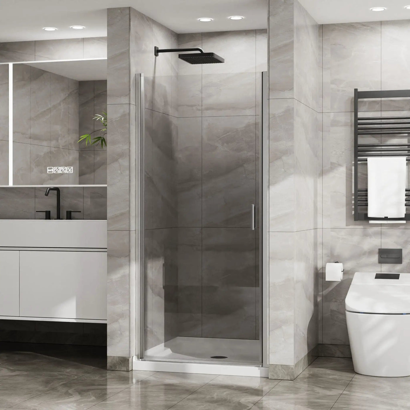 Pivot Shower Door, Tempered Glass, Semi Frameless by HouseOfZazla