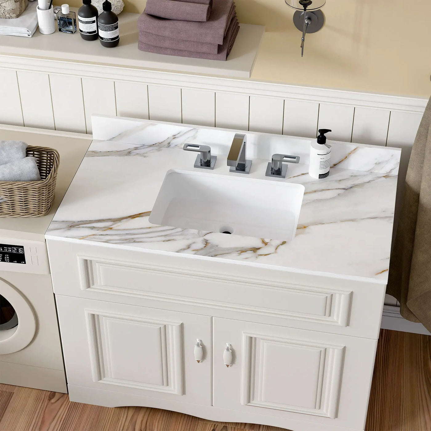 Vanity Top With Undermount Sink And Backsplash, Sintered Stone by HouseOfZazla