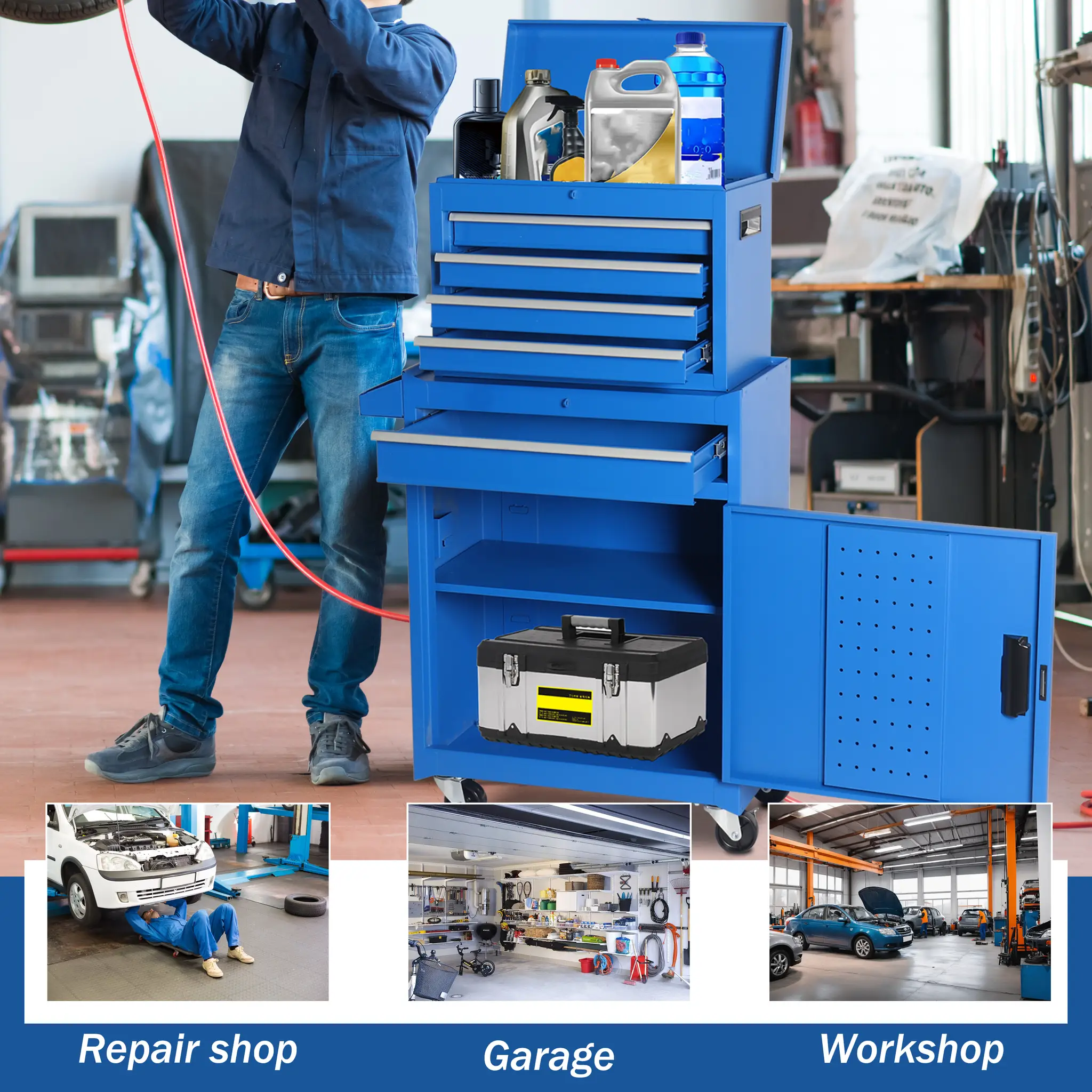 5-Drawer Rolling Tool Storage Cabinet with Detachable Top Toolbox by HouseOfZazla