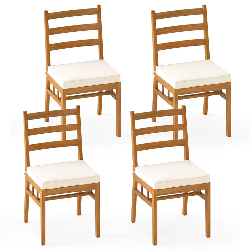 Outdoor Wooden Dining Chair Set of 4 with Padded Seat Cushions-White by DirectDeals