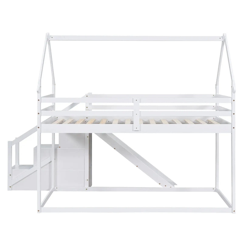 Twin Over Twin House Loft Or Bunk Bed With Slide And Staircase by HouseOfZazla