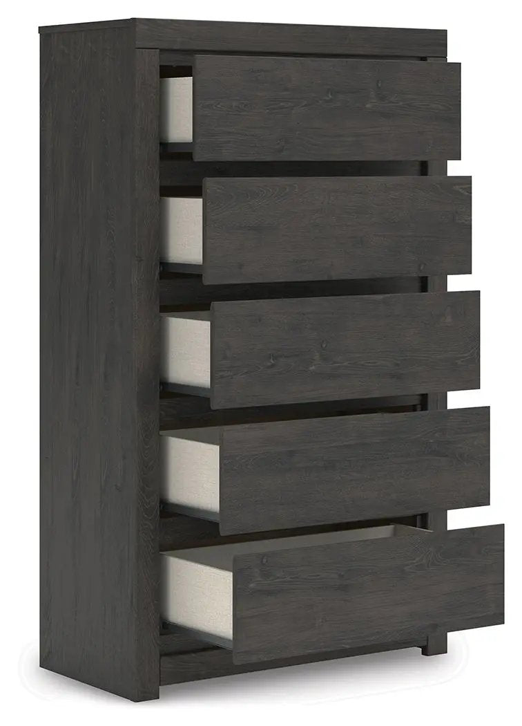 Fraluna - Five Drawer Chest - Charcoal by Unique Piece Furniture