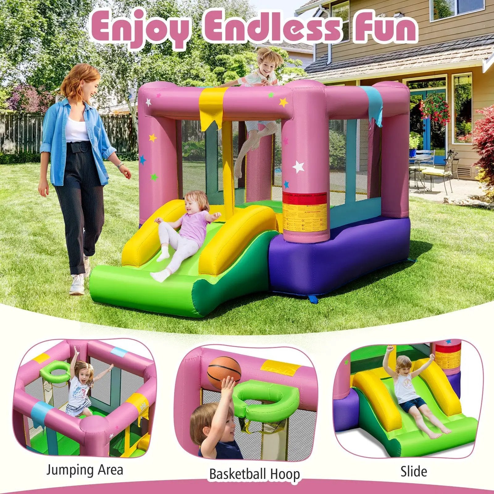 Inflatable Bounce House with 480W Blower and Carrying Bag for Party by DirectDeals